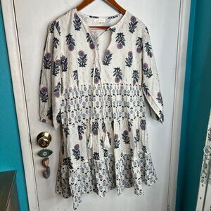 Debbie Katz Malan Embroidered Long Sleeve Cover-up Tunic metallic gold